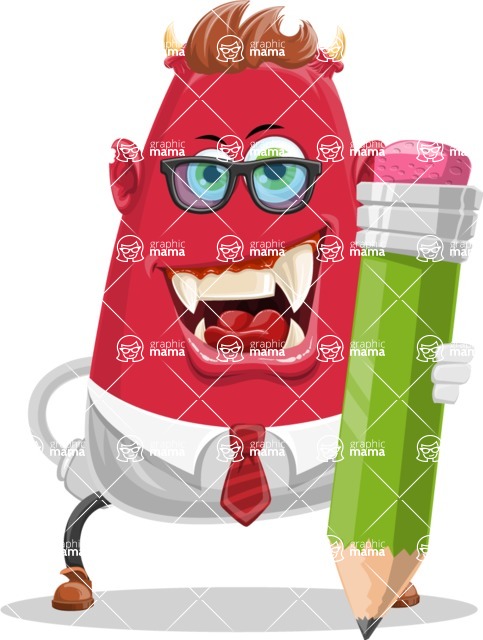 Business Monster Cartoon Character - Business Monster Character with a Pencil